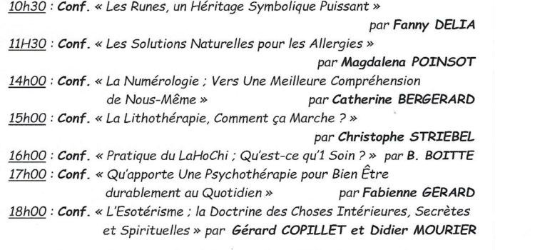 programme des conférences du salon du Bien-être de Moret sur Loing des 19 et 20 septembre 2020